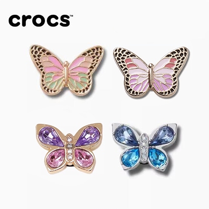 ใหม่ ตัวติดรองเท้า Crocs โลหะ รูปผีเสื้อ ดอกไม้ สีทอง สีรุ้ง สําหรับตกแต่งรองเท้า 2024