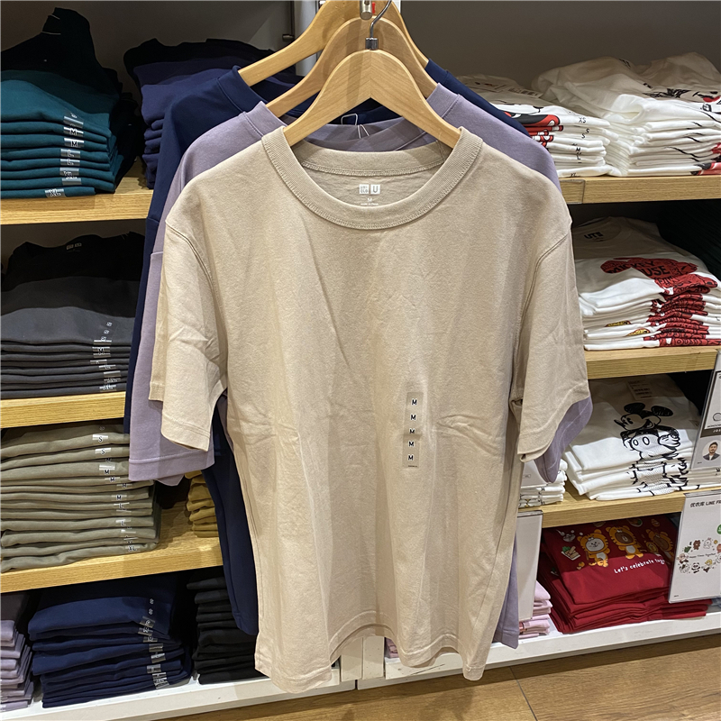 Uniqlo เสื้อยืด คอกลม ผ้าฝ้าย ใส่สบาย คลาสสิก หลากสี สําหรับผู้ชาย และผู้หญิง