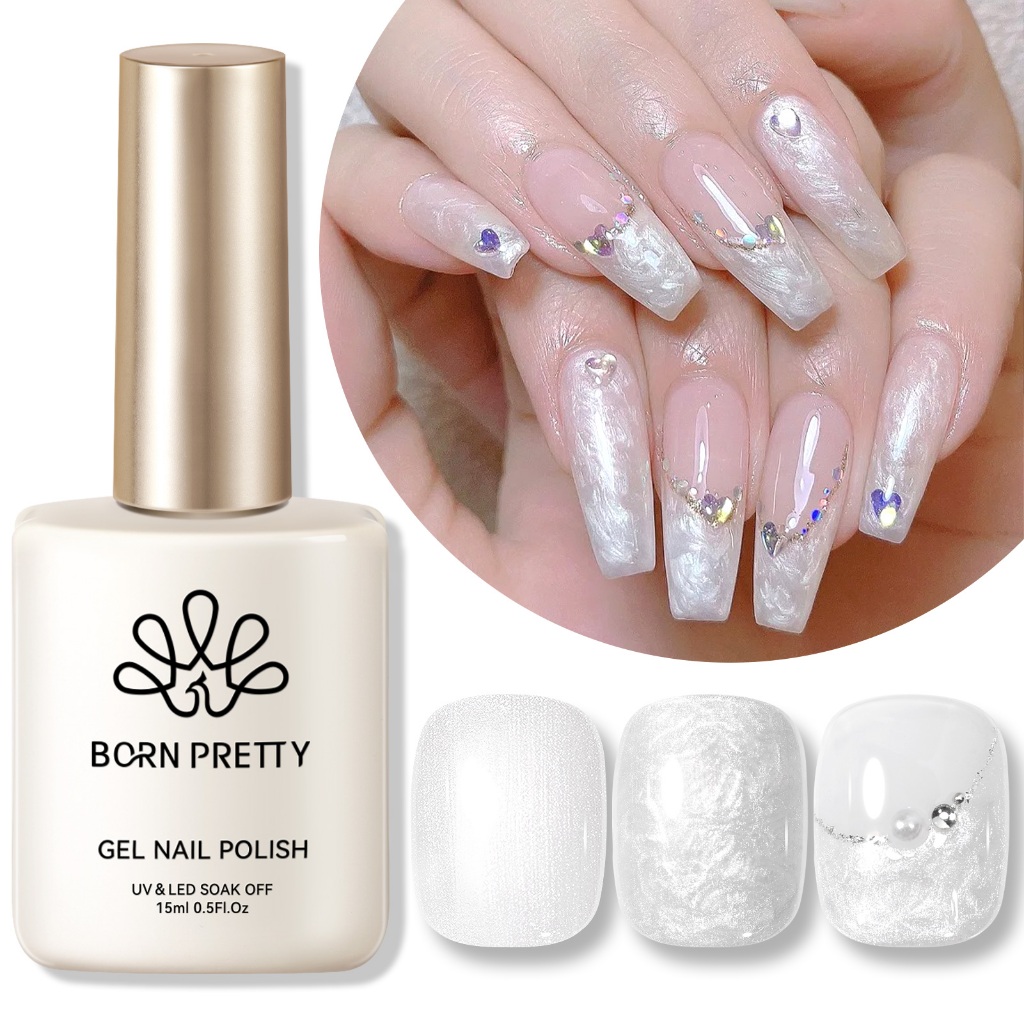 Born Pretty Pearl White Gel Nail Polish สีสัน Thread Shell แต่งเล็บกึ่งถาวร 15ml
