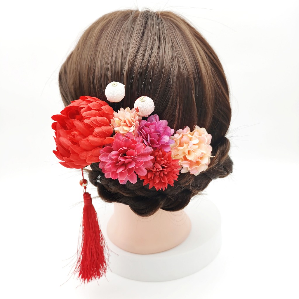 Shiningstars ชุดกิโมโนญี่ปุ่น Shichigosan Tsumami kanzashi ชุดพร้อมเครื่องประดับผมญี่ปุ่น bira-bira kanzashi