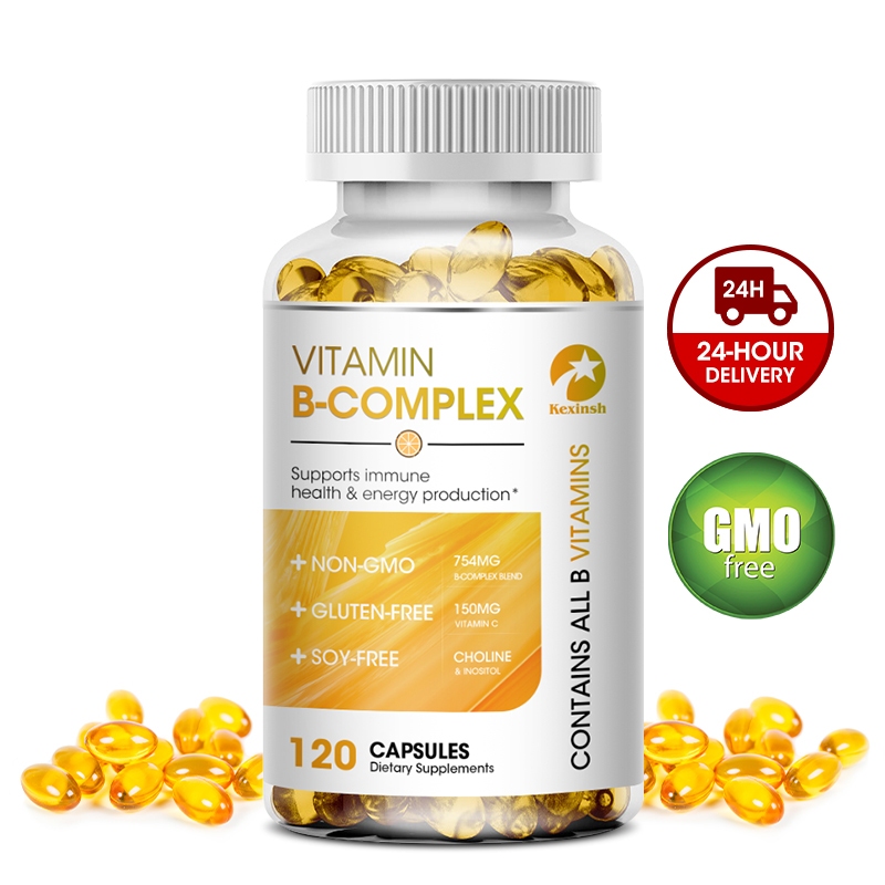 Kexinsh Vitamin B Complex Complete Capsules (B12, B1, B2, B3, B5, B6, B7, B9, Folic Acid & Biotin) ลดความเครียดและรองรับอารมณ์ดีขึ้น