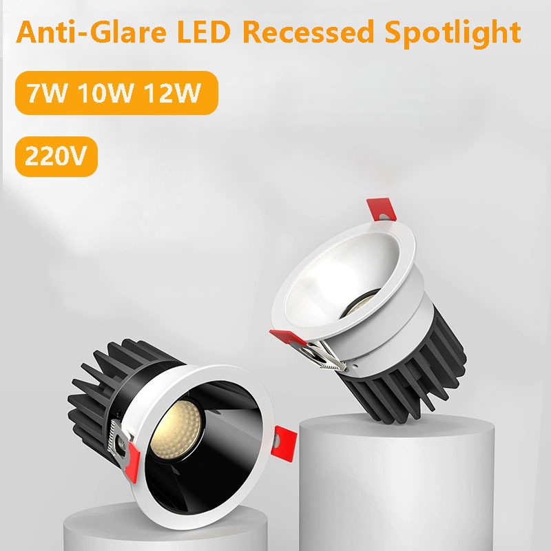 ไฟสปอตไลท์ LED 7W 10W 12W แบบฝัง อลูมิเนียม สีขาวดํา สําหรับติดเพดาน ผนัง ห้องนั่งเล่น