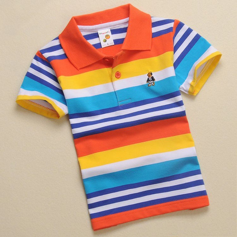 เด็กเสื้อโปโลชายฤดูร้อนสีลายผ้าฝ้ายปกแขนสั้นเสื้อผ้าเด็ก สูงสุด