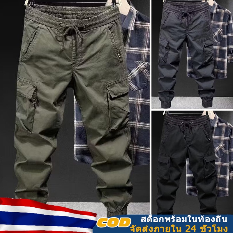 กางเกงคาร์โก้ลําลอง ทรงหลวม ขนาดใหญ่ แต่งกระเป๋าหลายช่อง คุณภาพสูง แฟชั่นสําหรับผู้ชาย ไซซ์ M - 5XL กางเกงคาร์โก้ ผู้ชาย ไซส์ ใหญ่