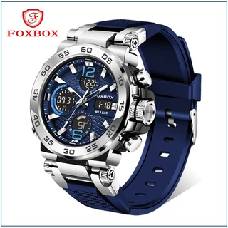 FOXBOX จอแสดงผลคู่ นาฬิกาผู้ชาย นาฬิกาข้อมือควอตซ์ดิจิทัล LED หน้าปัดขนาดใหญ่ 46 เมตร ลําลอง กันน้ำ ซิลิโคน นาฬิกาข้อมือ LIGE Watch For Men