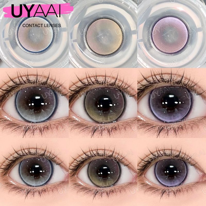 [Big Eyes 14.5 มม.] UYAAI คอนแทคเลนส์ สีน้ําตาล สีเทา สีม่วง 14.2 มม. 2 ชิ้น ต่อคู่