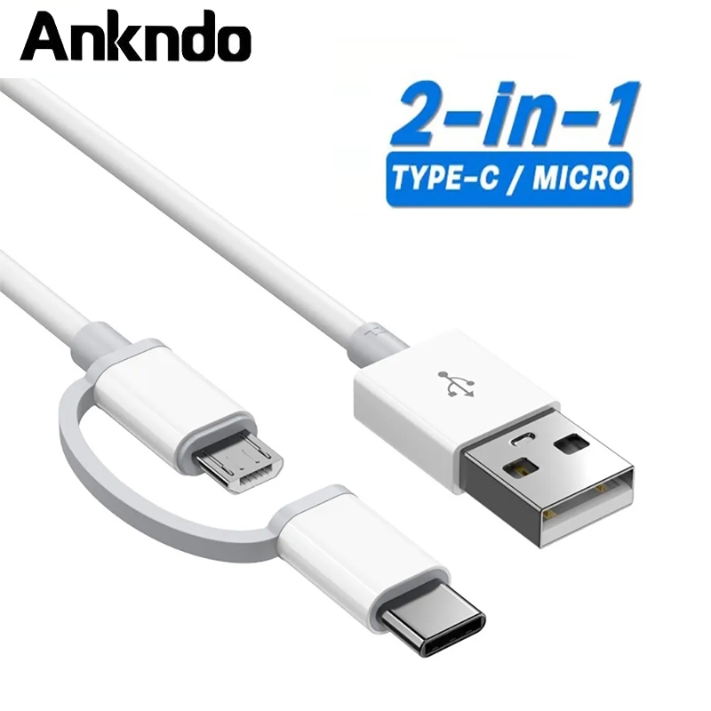 Ankndo 2 In 1 สายชาร์จ Micro USB Type C สําหรับ Samsung Galaxy โทรศัพท์ ข้อมูล สายไฟ ชาร์จเร็ว USB-C สายชาร์จ USB