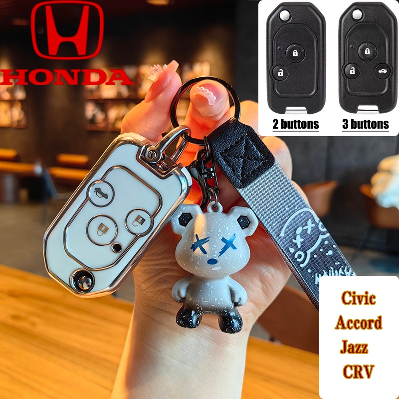Honda Jzaa/City/Brio/Civic/CRV/Accord 2/3 ปุ่มรถ TPU ฝาครอบรีโมทปลอกพวงกุญแจฮอนด้า