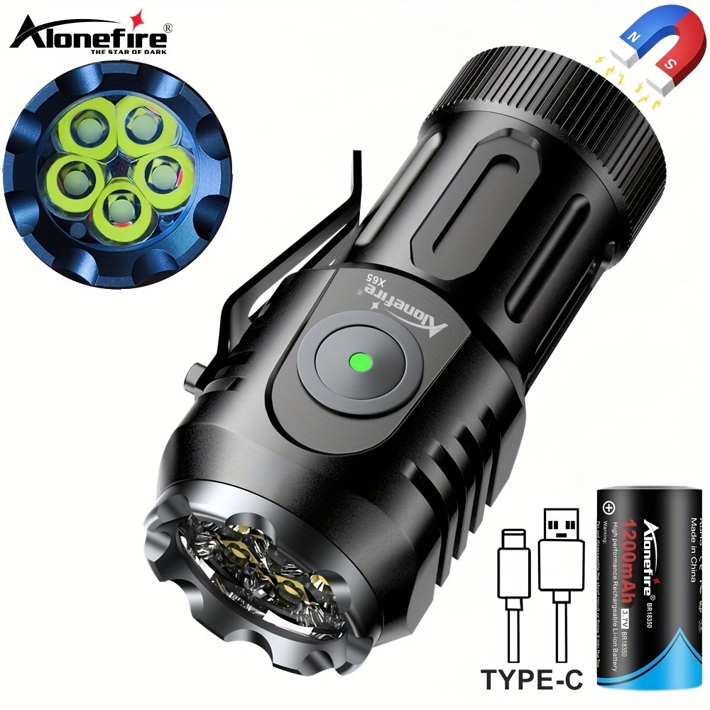 Alonefire X65 ไฟฉาย Led 5 ดวง ขนาดเล็ก ชาร์จ USB พร้อมแบตเตอรี่ 18350 5000LM กันน้ํา สําหรับตั้งแคมป์ กลางแจ้ง