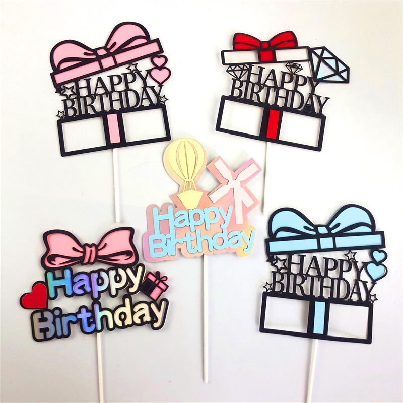 กล่องของขวัญ Happy Birthday ท็อปเปอร์เค้ก หัวใจ คัพเค้ก ท็อปเปอร์ ตกแต่งเค้ก งานเลี้ยงวันเกิด