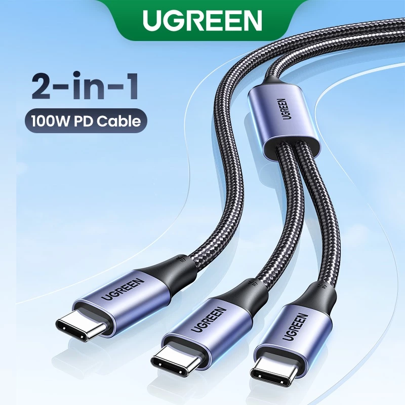 Ugreen 2-in-1 สายชาร์จ Type-c 100W ชาร์จเร็ว รองรับ PD 2 USB-c สําหรับ iPhone 15 Samsung S24 Huawei adn Xiaomi แล็ปท็อป