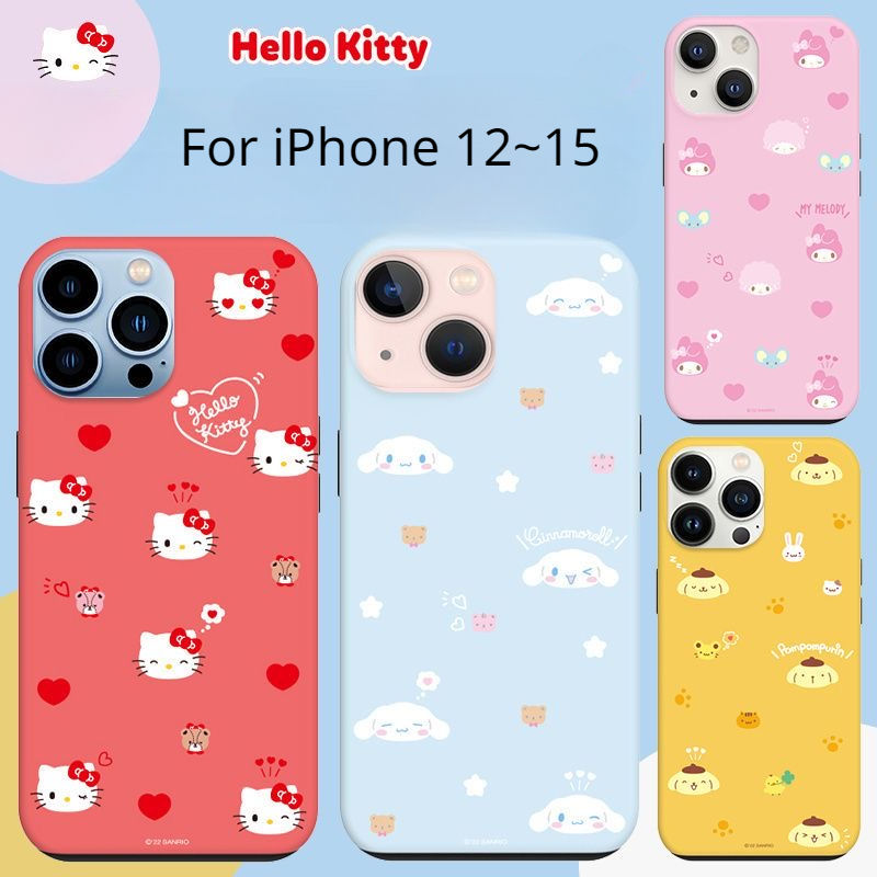 2 in 1 สองชั้น Original Sanrio Purin Melody เคสโทรศัพท์สําหรับ IPhone 16 Pro Max 15 Pro Max/15 Pro/15/14 Pro/14/13 Pro Max/13 Pro กันกระแทก