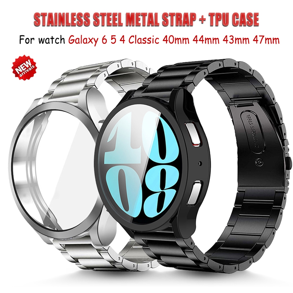 Band + สําหรับ Galaxy Watch 7 FE/6/5/4 44/40 มม., คลาสสิก 46/42 มม., 43/47 มม. สายรัดข้อมือสแตนเลส