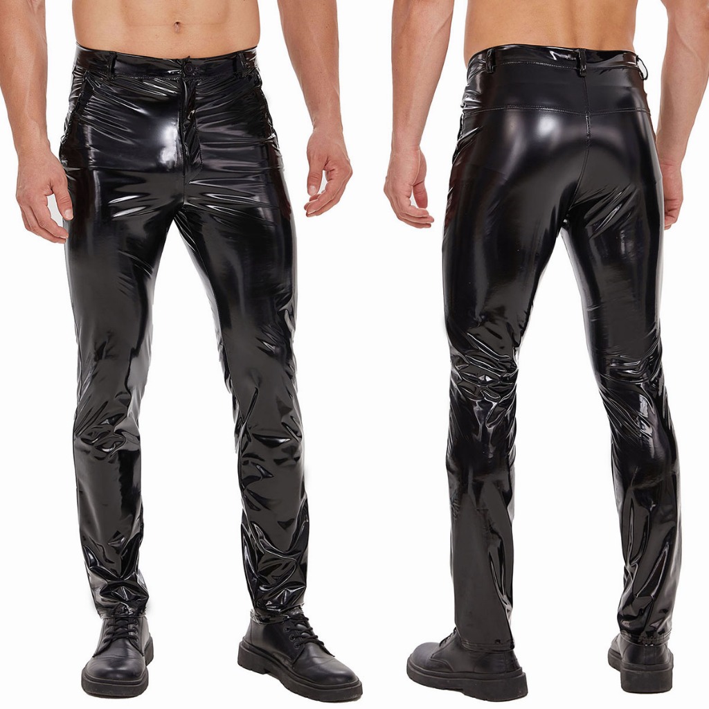 กางเกงเลกกิ้งขายาว หนัง PVC แต่งซิป เซ็กซี่ แวววาว สําหรับผู้ชาย【Sexybuyer-00501】