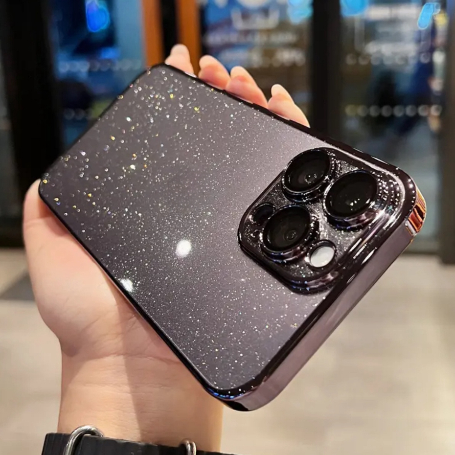 【Ultra-thin Pc hard case with Glitter/Black】เคส compatible for iPhone 11 12 13 14 15 pro max case