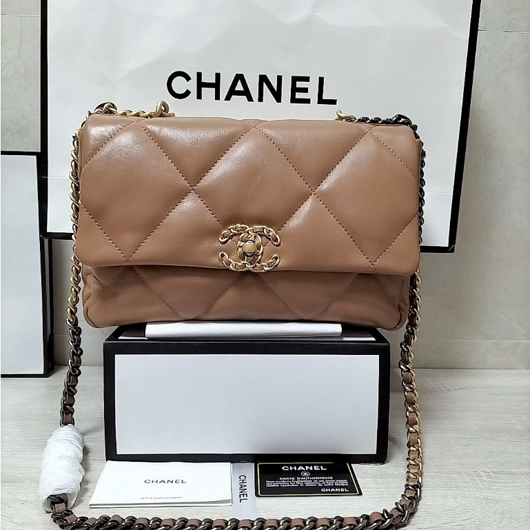 [พร้อมส่ง] Chanel Classic 19bag กระเป๋าถือ กระเป๋าสะพายไหล่ หนังวัวแท้ ขนาดใหญ่ พร้อมตัวเลขซีเรียล สําหรับสตรี