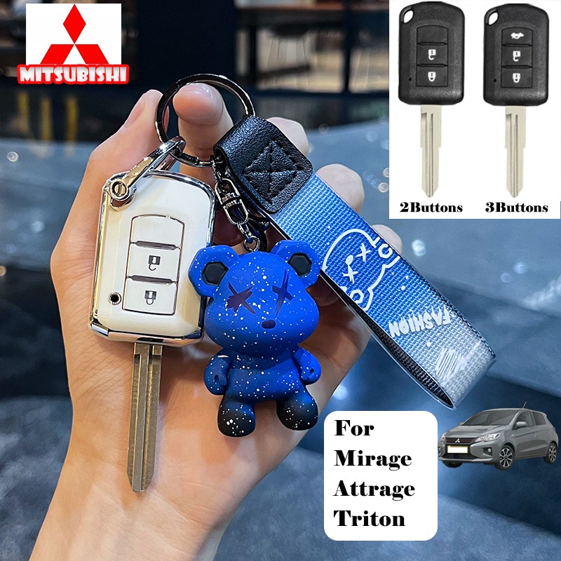 เคสกุญแจรีโมทรถยนต์ Tpu ลาย Mitsubishi 2 ปุ่ม 3 ปุ่ม พร้อมสายคล้อง สําหรับ Mitsubishi Mirage Attrage Triton