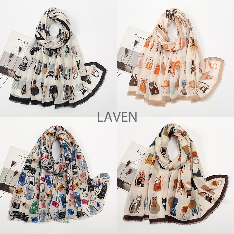 LAVEN Animal Printed Hijab Viscose Voile Scarf All Match Headscarf Tassel Shawl 