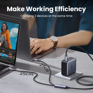 Ugreen 2-in-1 สายชาร์จ Type-c 100W ชาร์จเร็ว รองรับ PD 2 USB-c สําหรับ iPhone 15 Samsung S24 Huawei adn Xiaomi แล็ปท็อป