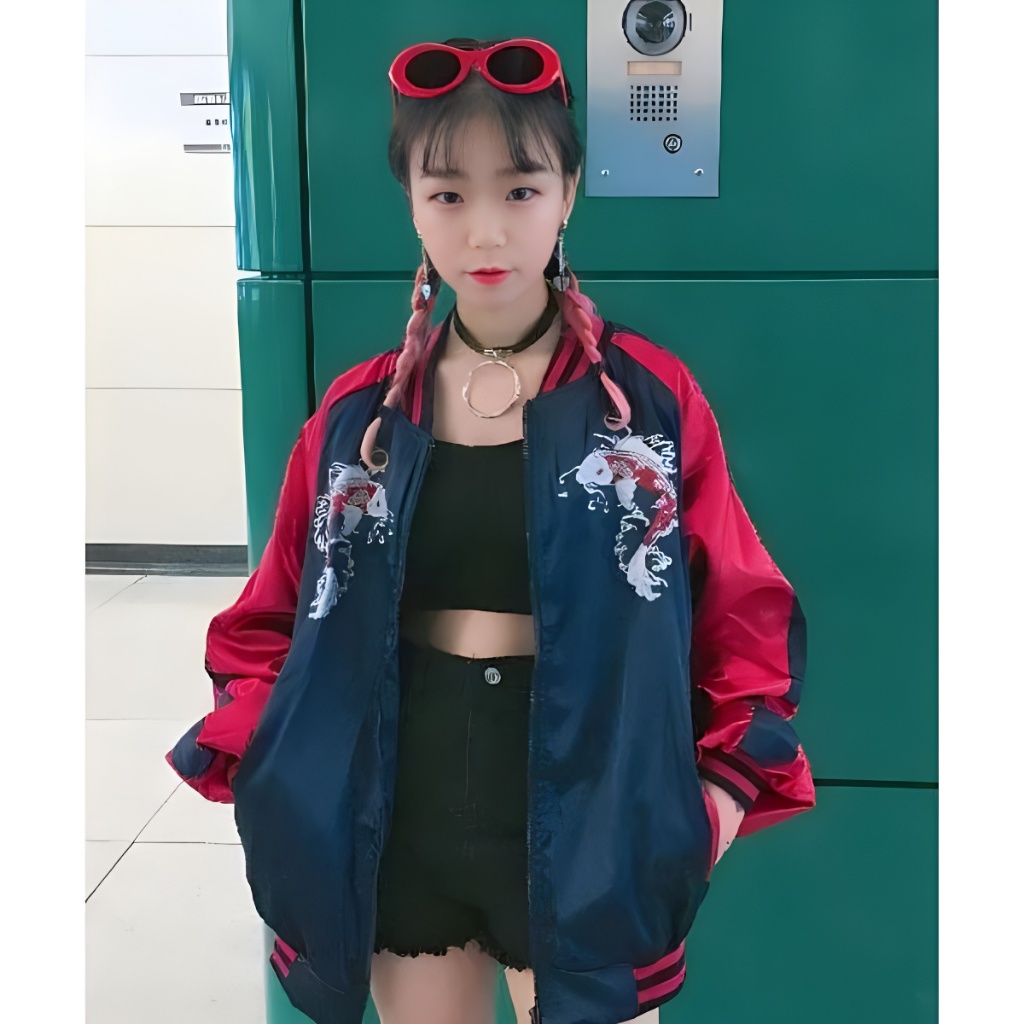 สไตล์ฮิปฮอป เสื้อโค้ทฤดูใบไม้ผลิและฤดูใบไม้ร่วงสำหรับผู้หญิงเสื้อเบสบอลปักลายทรงหลวมสไตล์ bf ฮาราจูกุสไตล์เกาหลีแจ็คเก็ตลำลองสำหรับนักเรียนเสื้อโค้ทผู้หญิง