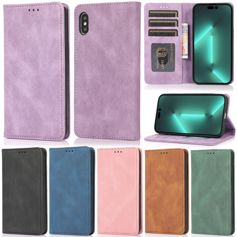 เคสโทรศัพท์มือถือหนัง PU นิ่ม ผิวด้าน ฝาพับแม่เหล็ก พร้อมช่องใส่บัตร ตั้งได้ สไตล์เรโทร หรูหรา สําหรับ iPhone XR 8 Plus 7 Plus 6S Plus 13 Pro Max 12 Pro Max 11 Pro Max XS Max SE2