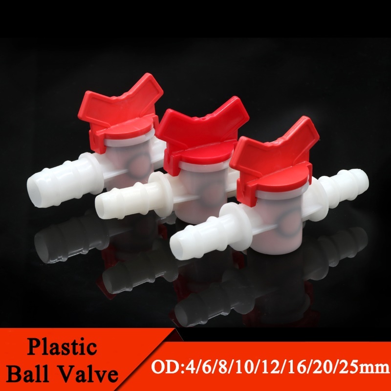5Pcs  4mm 6mm 8mm 10mm 12mm 16mm 20mm Hose Barb Two Way Plastic Ball Valve ท่อบาร์บสองทางพลาสติกบอลวาล์วพิพิธภัณฑ์สัตว์น้ําสวนไมโครชลประทานเชื่อมต่อ