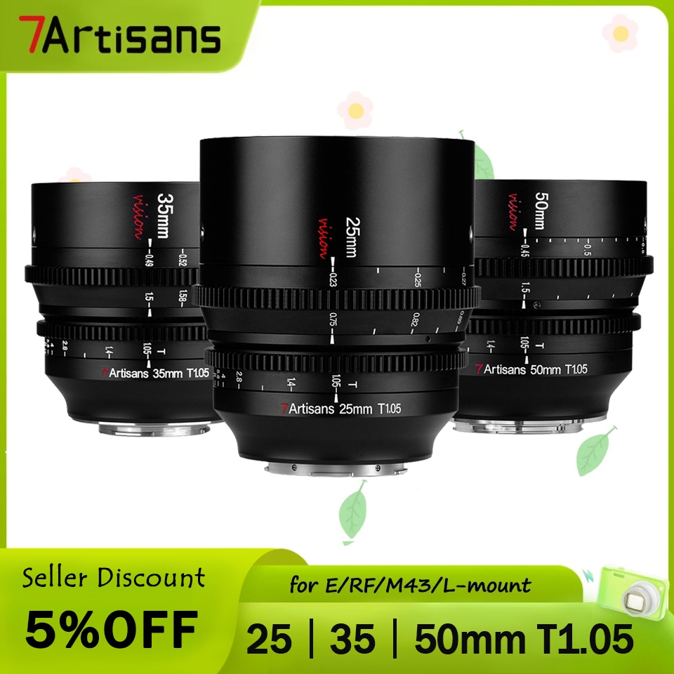 7artisans 25mm 35mm 50mm T1.05 รูปแบบ APS-C Cine Cinematic Lens เลนส์กล้องมิเรอร์เลสระดับมืออาชีพ