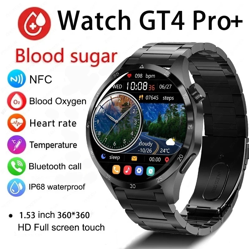 ใหม่ GT4 Pro Plus NFC นาฬิกาข้อมือสมาร์ทวอทช์ หน้าจอ AMOLED HD เชื่อมต่อบลูทูธ NFC IP68 กันน้ํา สําหรับผู้ชาย ผู้หญิง 2024