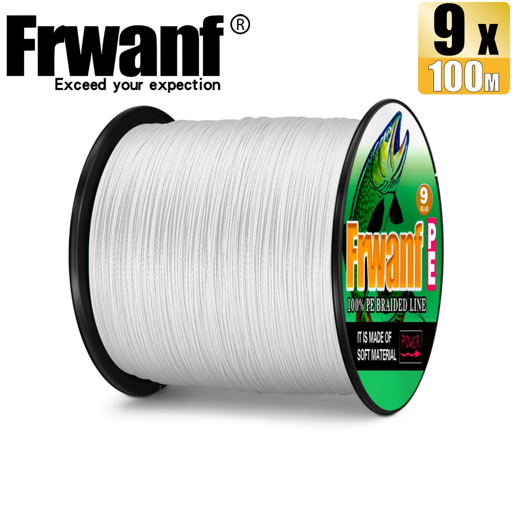 Frwanf สายเอ็นตกปลา แบบถัก PE X9 สีขาว ยาว 100 ม. 9 เส้น