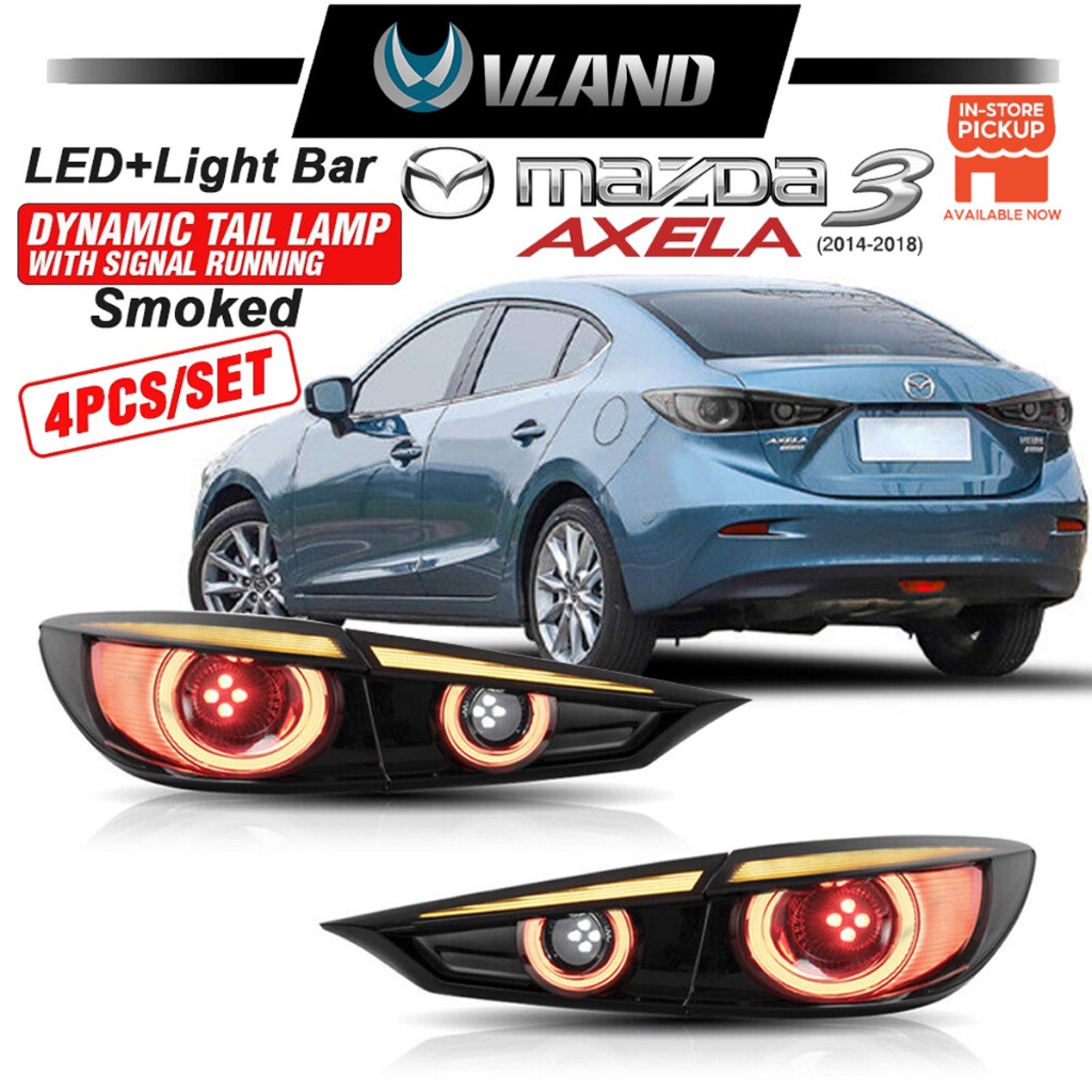 Vland ไฟท้าย LED 2014-2018 Mazda 3 / Axela 3th Gen Sedan BM BN LED Light Bar W/Sequential Taillamps