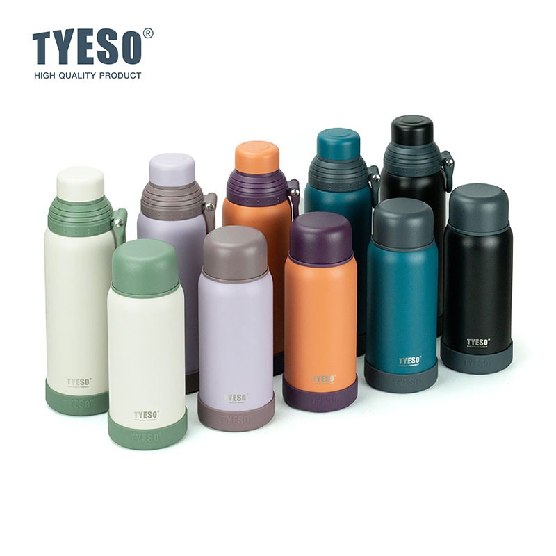 กาน้ำเก็บอุณหภูมิ Tyeso แก้วเก็บความเย็น ขวดกระบอกน้ำ สแตนเลส304 เก็บความร้อนและเย็น สองฝา แก้วน้ําเก็บความเย็น