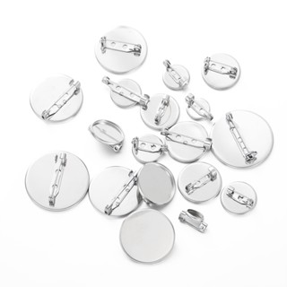 ฐานเข็มกลัดสแตนเลส 10ชิ้น แบบกลม พร้อมหมุด สำหรับฝังหิน-งานเ…