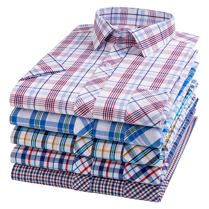 เสื้อเชิ้ตแขนสั้นลําลอง ผ้าฝ้าย 100% ลายสก๊อต สไตล์เกาหลี แฟชั่นฤดูร้อน สําหรับผู้ชาย
