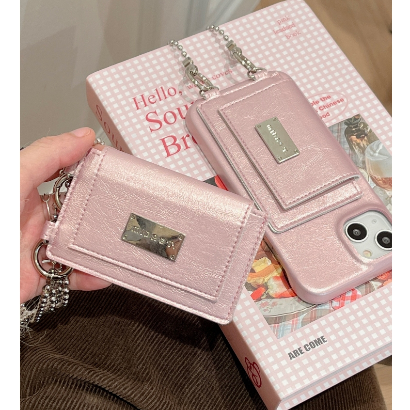 เคสโทรศัพท์มือถือแบบแข็ง กันกระแทก พร้อมสายสะพาย และช่องใส่บัตร สีชมพูน้ําแข็ง แฟชั่น สําหรับ iPhone 14 15 11 12 13 11 Pro Max 14 13 12 15 Pro 11