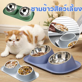ชามอาหารแมว 2 หลุม แบบกันมด ชามอาหารสัตว์ ชามอาหารหมา สแตนเลส ทนทาน ปรับความสูงได้ คัดสรรมาเพื่อสัตว์เลี้ยง