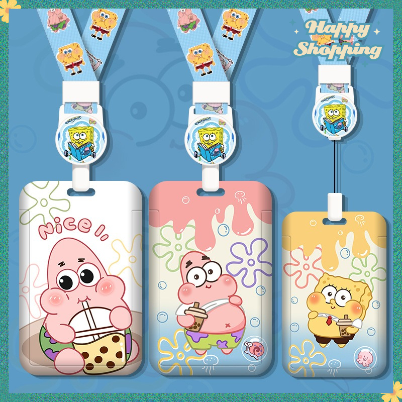 SpongeBob SquarePants Multi-Accessories Card Holder Retractable Lanyard EasyCard Anti-Lost Charm Access Control Bus MRT ABS ID