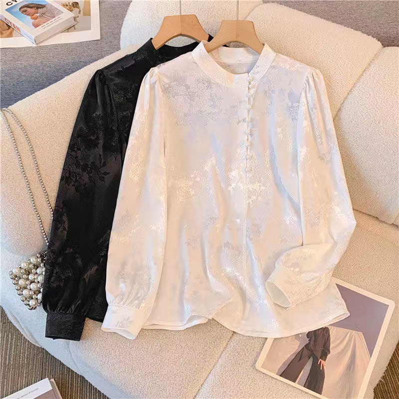 Cheongsam สไตล์ผู้หญิง วินเทจ หลวม แขนยาว พิมพ์ลาย เสื้อเชิ้ตแขนยาว หลวม เสื้อ baju baju wanita lengan panjang