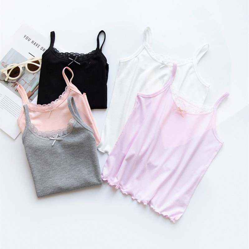 เสื้อกั๊กลูกไม้เด็กใหม่สาวเกาหลีเสื้อกล้ามผ้าฝ้ายกิริยาเย็น