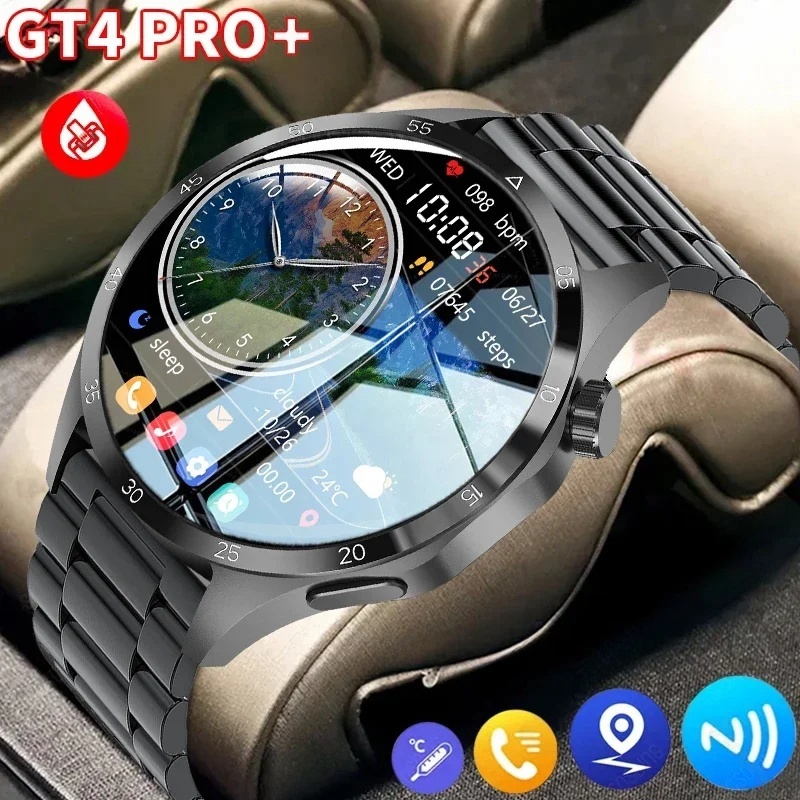 นาฬิกาข้อมือสมาร์ทวอทช์ เชื่อมต่อบลูทูธ วัดอัตราการเต้นของหัวใจ วัดอัตราการเต้นของหัวใจ วัดน้ําตาลในเลือด GT4 PRO+ AMOLED HD สําหรับ Huawei Xiaomi Watch 4 PRO + GPS