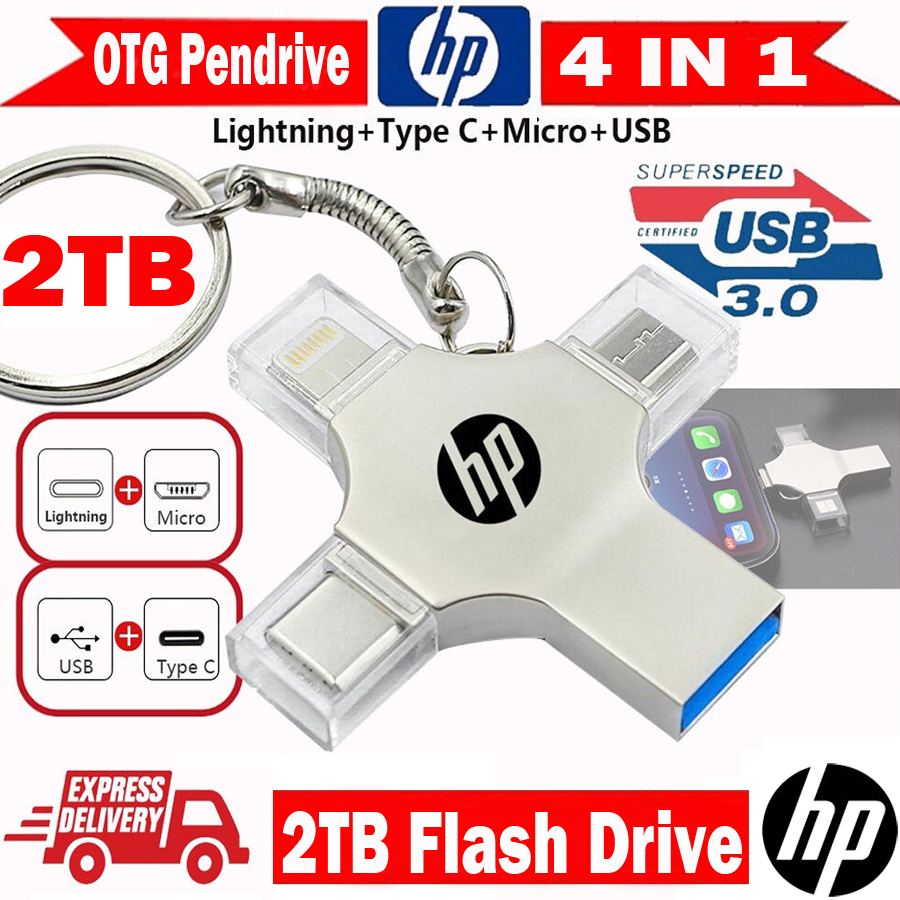 Hp 4IN1 OTG แฟลชไดรฟ์ 2TB Pendrive 1TB Type-C USB หน่วยความจํา 512GB 256G 128GB แฟลชไดรฟ์ สําหรับโทร