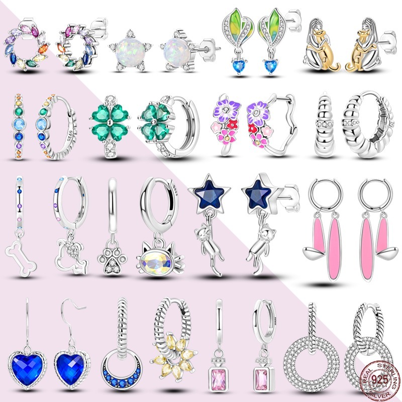 ใหม่ ต่างหูเงินแท้ 925 จี้รูปดอกไม้ สีรุ้ง เครื่องประดับสตรี 2024