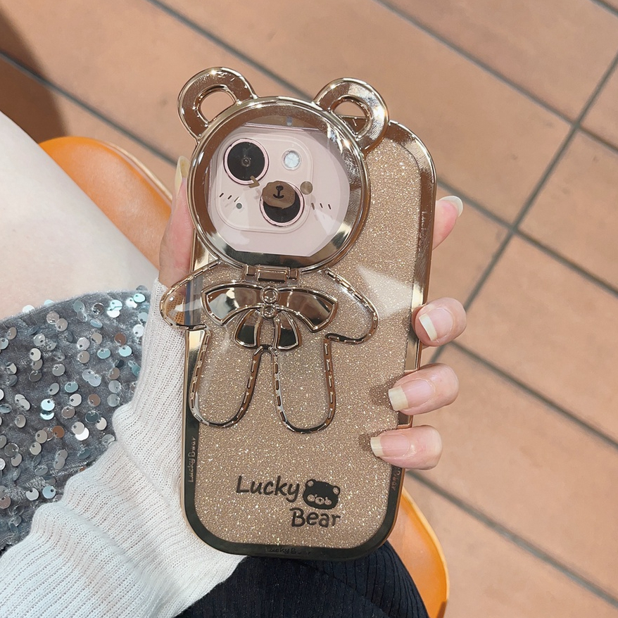 เคสโทรศัพท์มือถือ ชุบไฟฟ้า ลายโบว์ หมีน่ารัก สีชมพู สีม่วง สีทอง สีเงิน สําหรับ iPhone 14 Pro Max 14 Pro 14 Max 13 Pro Max 12 Pro Max 11