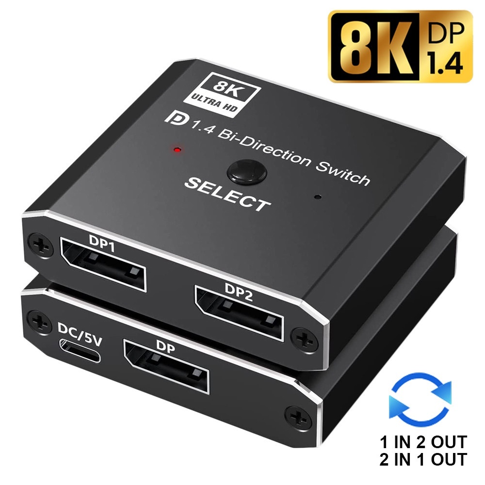 Bi-direction DP สวิทช์ Displayport 8K Splitter อะแดปเตอร์สําหรับ HDTV โปรเจคเตอร์แล็ปท็อป
