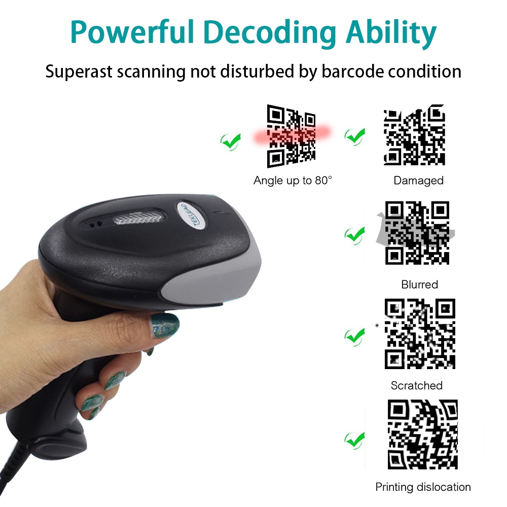 มือถือ 2D Barcode Scanner แบบมีสาย USB 2.4G อินเทอร์เฟซไร้สาย Bar Code Reader สามารถสแกน QR PDF417