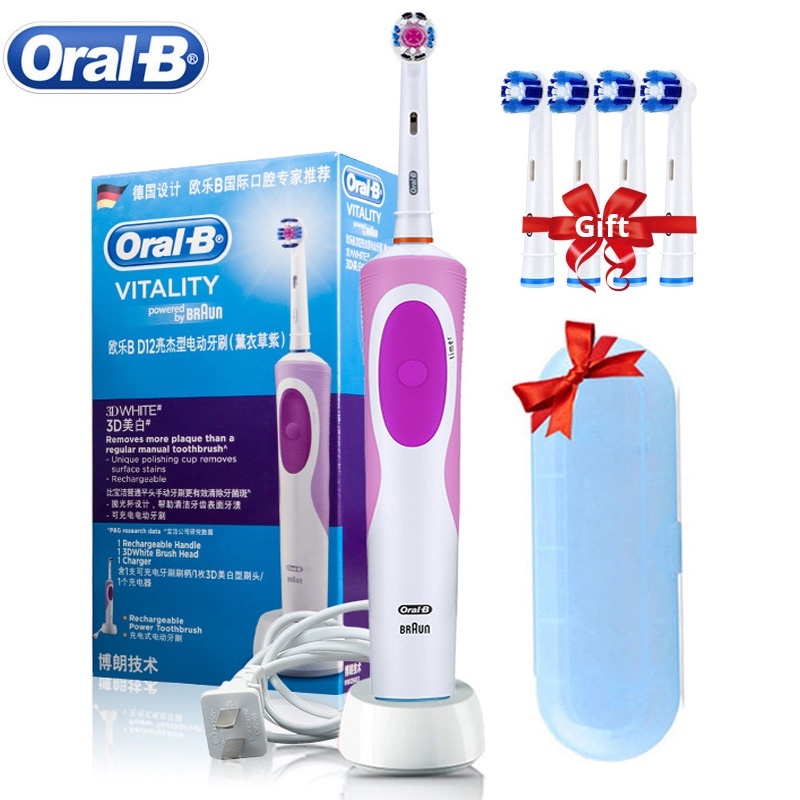 Oral B D12 Vitality แปรงสีฟันไฟฟ้าแบบชาร์จไฟได้ 2D หมุน Deep Clean เปลี่ยนหัวแปรงสุขอนามัยแปรงฟันอิเล็กทรอนิกส์