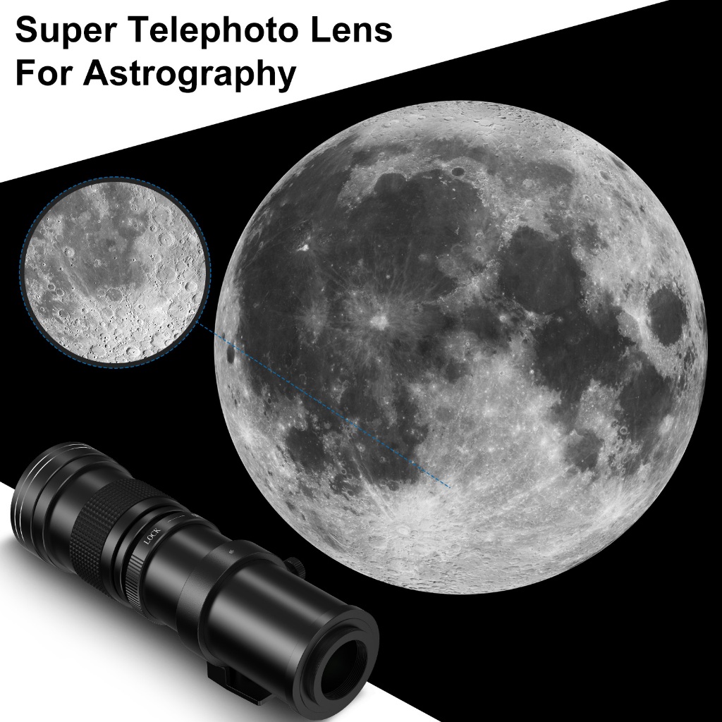 Lightdow เลนส์ Telephoto 420-800 มม.f/8.3 สีดําซูมเลนส์ Super Telephoto พร้อม T-Mount อะแดปเตอร์แหวนสําหรับ Canon Nikon Sony Dslr และ Mirrorless กล้อง