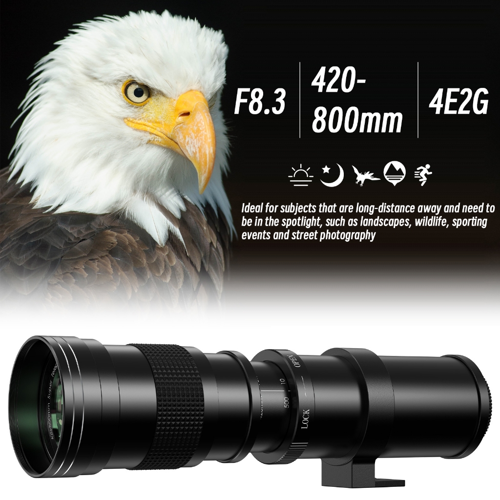 Lightdow เลนส์ Telephoto 420-800 มม.f/8.3 สีดําซูมเลนส์ Super Telephoto พร้อม T-Mount อะแดปเตอร์แหวนสําหรับ Canon Nikon Sony Dslr และ Mirrorless กล้อง