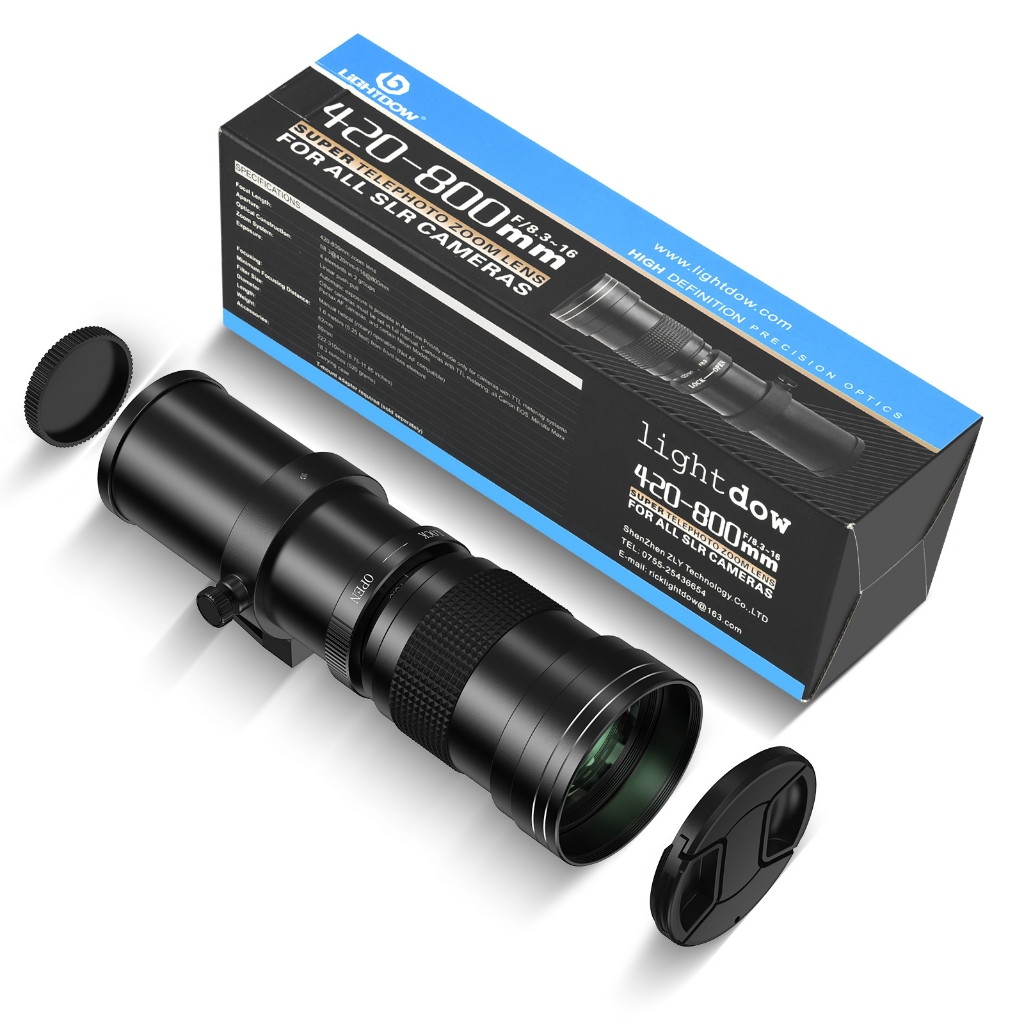 Lightdow เลนส์ Telephoto 420-800 มม.f/8.3 สีดําซูมเลนส์ Super Telephoto พร้อม T-Mount อะแดปเตอร์แหวนสําหรับ Canon Nikon Sony Dslr และ Mirrorless กล้อง