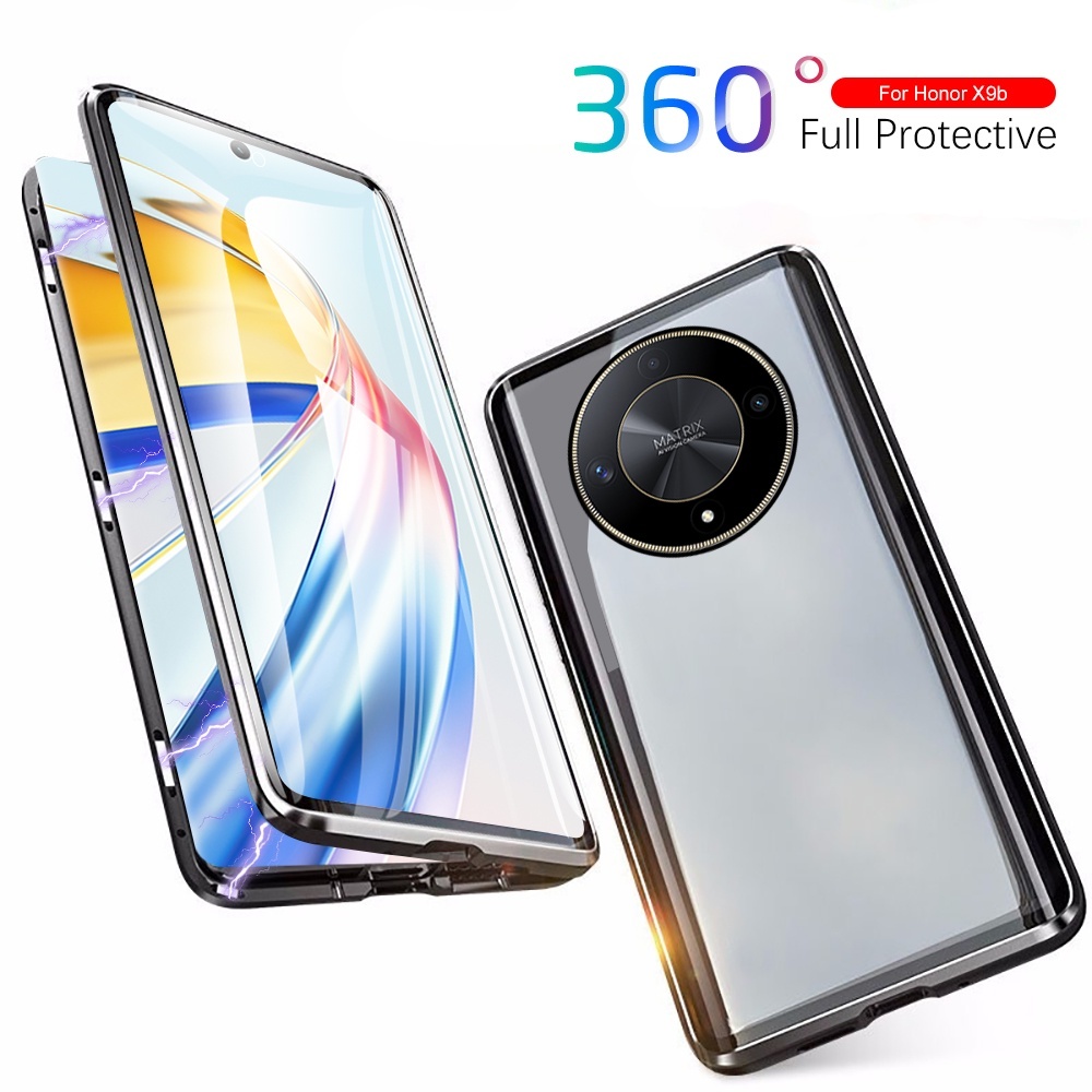 สําหรับ Honor X9b 5G 360° เคสโทรศัพท์มือถือแบบแก้ว ฝาพับแม่เหล็ก สองด้าน สําหรับ Honor X50 HonorX9B 