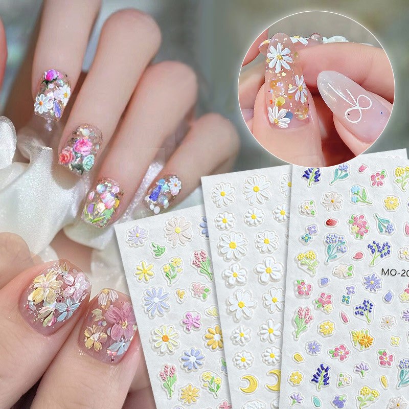 สติกเกอร์ ลายดอกไม้ 3 มิติ สวยงาม สําหรับตกแต่งเล็บ DIY 1 แผ่น